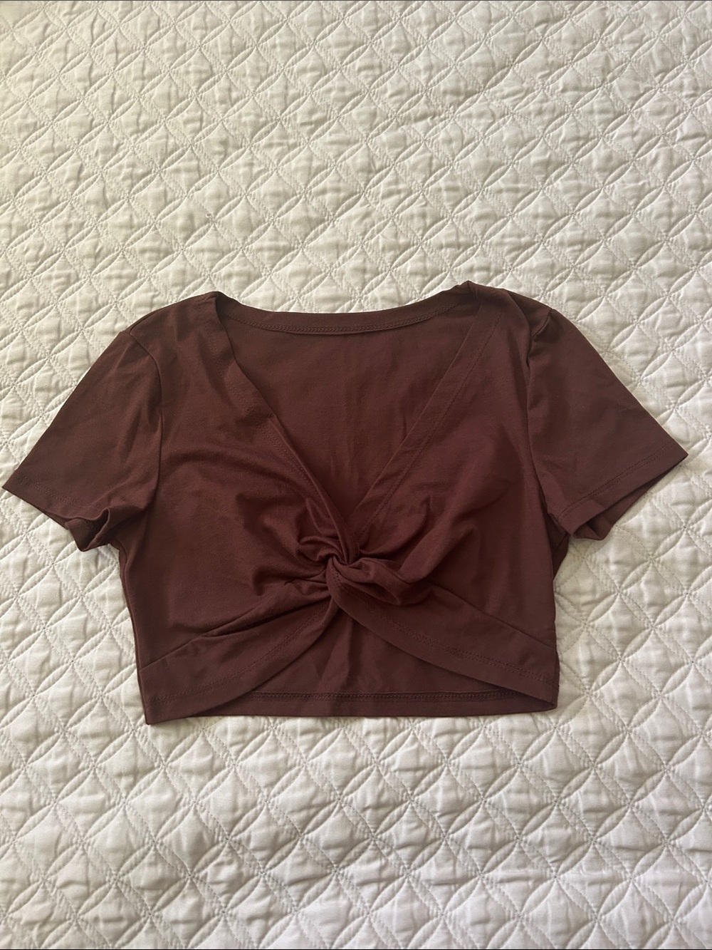 SHEIN Knot-Front Cropped Tee - Brown